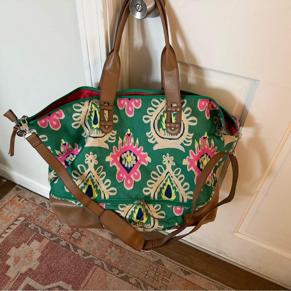 Stella & Dot Vibrant Green and Pink Tote